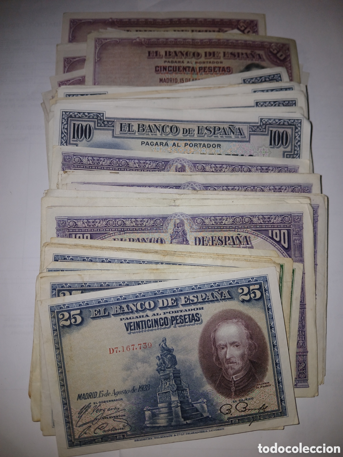 Billetes espa&ntilde;oles: GRAN LOTE, MAS DE 140 BILLETES ESPA&Ntilde;OLES DE 100, 50 Y 25 PESETAS.