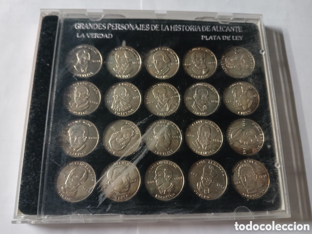 Billetes espa&ntilde;oles: COLECCION DE 20 MONEDAS DE GRANDES PERSONAJES DE LA HISTORIA DE ALICANTE,DE PLATA DE LEY.