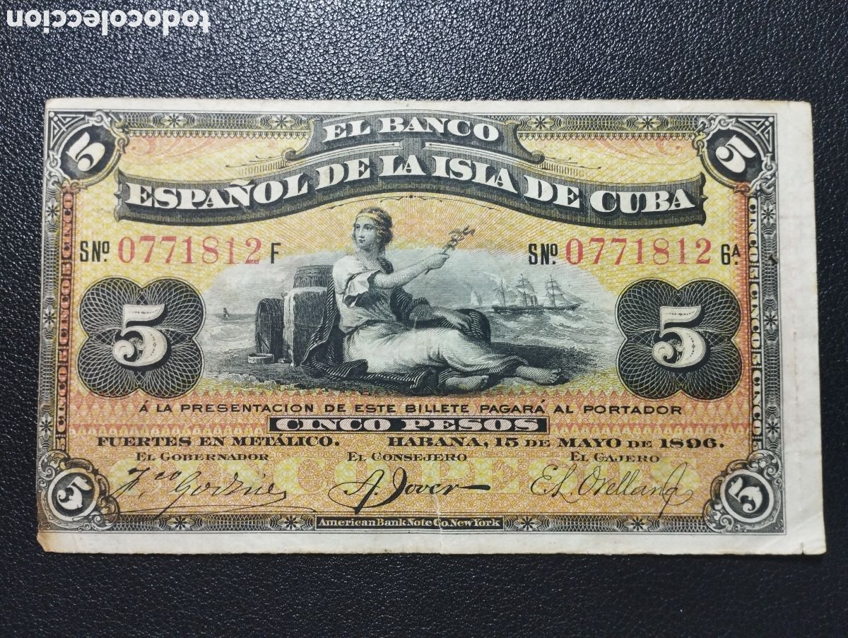 Billetes espa&ntilde;oles: Espa&ntilde;a Banco Espa&ntilde;ol de la Isla de Cuba 5 pesos 1896