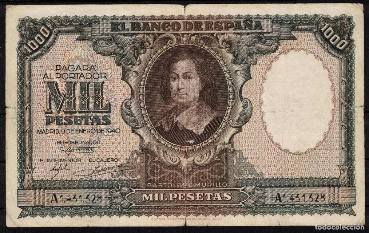 Billetes espa&ntilde;oles: BILLETE ESPA&Ntilde;A 1000 PESETAS A&Ntilde;O 1940 BARTOLOME MURILLO - SERIE A