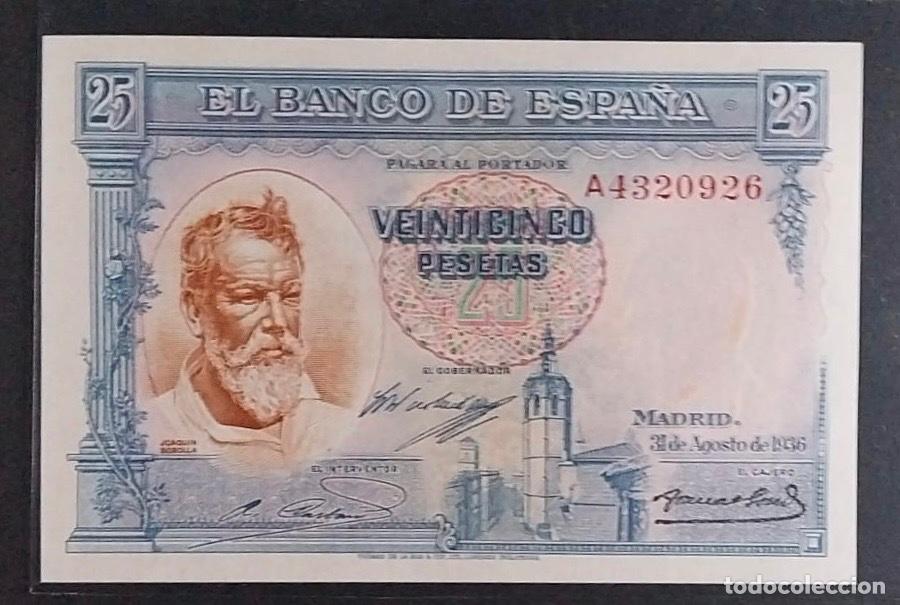 Billetes espa&ntilde;oles: 25 PESETAS DE 1936 SOROLLA BANCO DE ESPA&Ntilde;A SC NO HA CIRCULADO