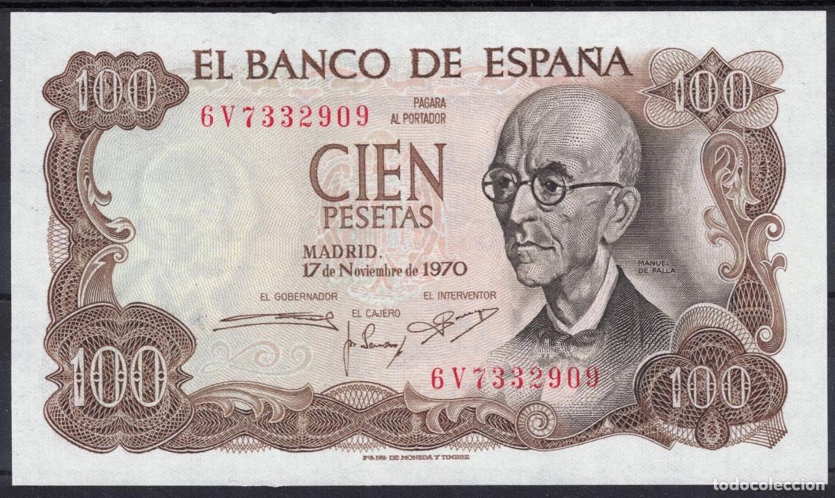 Billetes espa&ntilde;oles: BILLETE ESPA&Ntilde;A 100 PESETAS 1970 MANUEL DE FALLA - SERIE 6V - SIN CIRCULAR