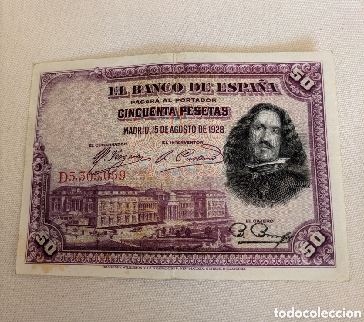 Billetes espa&ntilde;oles: Billete 50 pesetas 1928. Vel&aacute;zquez