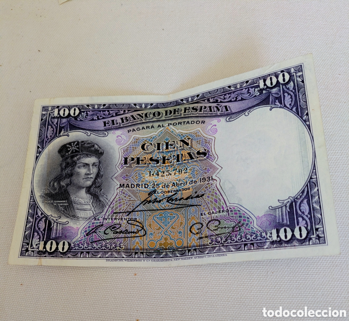 Billetes espa&ntilde;oles: Billete 100 pts. 1931 Gonzalo Fern&aacute;ndez de C&oacute;rdoba