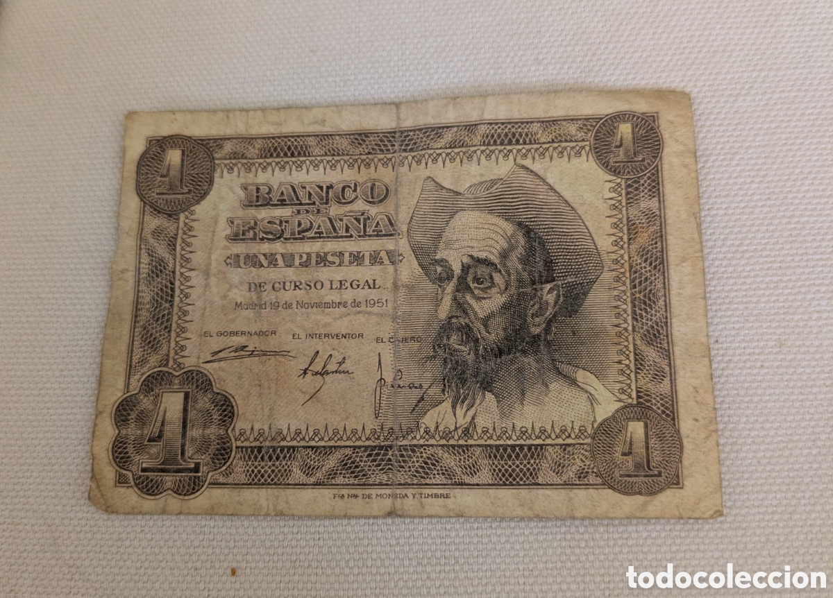Billetes espa&ntilde;oles: Billete 1 peseta 1951 Don Quijote