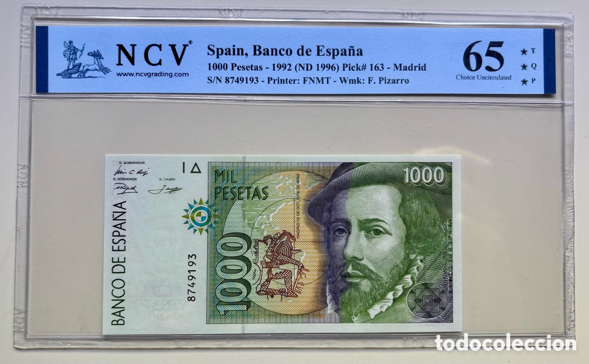 Billetes espa&ntilde;oles: Billete 1000 Pesetas 1992 SIN SERIE Certificado NCV 65 TPQ