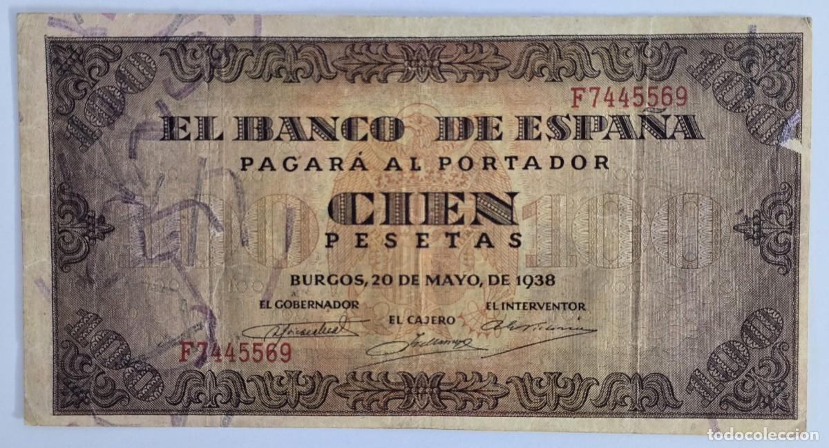 Billetes espa&ntilde;oles: Billete 100 Pesetas - Emisi&oacute;n 20 de Mayo de 1938. Serie: F.