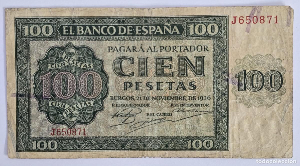 Billetes espa&ntilde;oles: Billete 100 Pesetas - Emisi&oacute;n 21 de Noviembre de 1936. Serie: J.