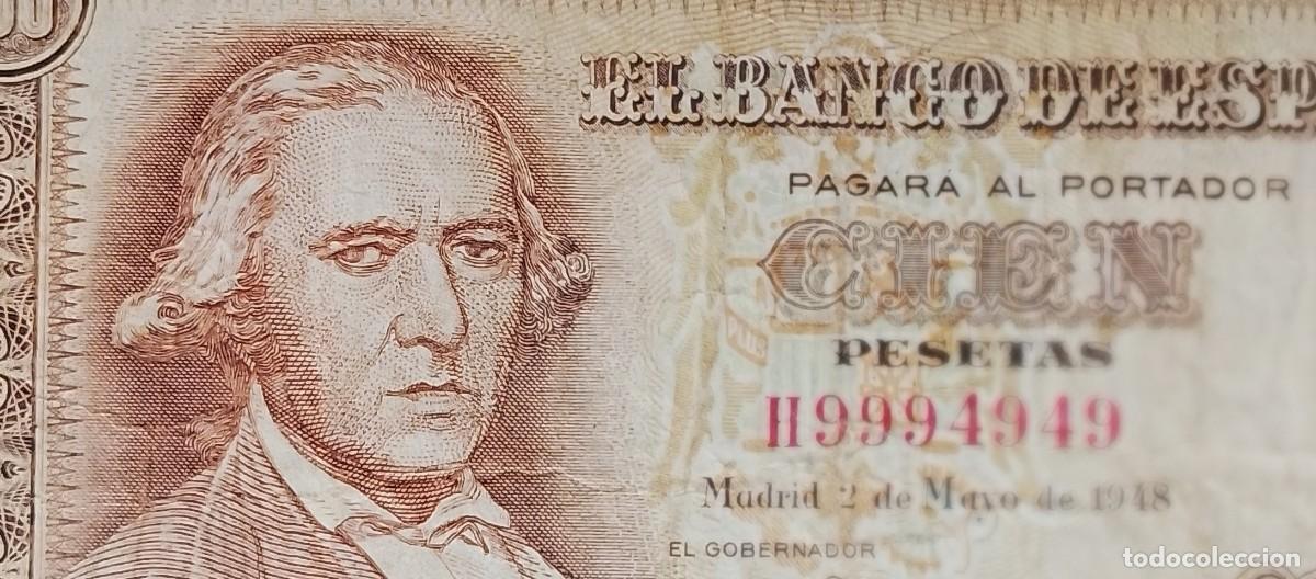 Billetes espa&ntilde;oles: NUMERO MUY CURIOSO H9994949 CIRCULADO| SOLO ACEPTO PAYPAL| BILLETE 100 PESETAS 1948 LEER DESCRIPCION