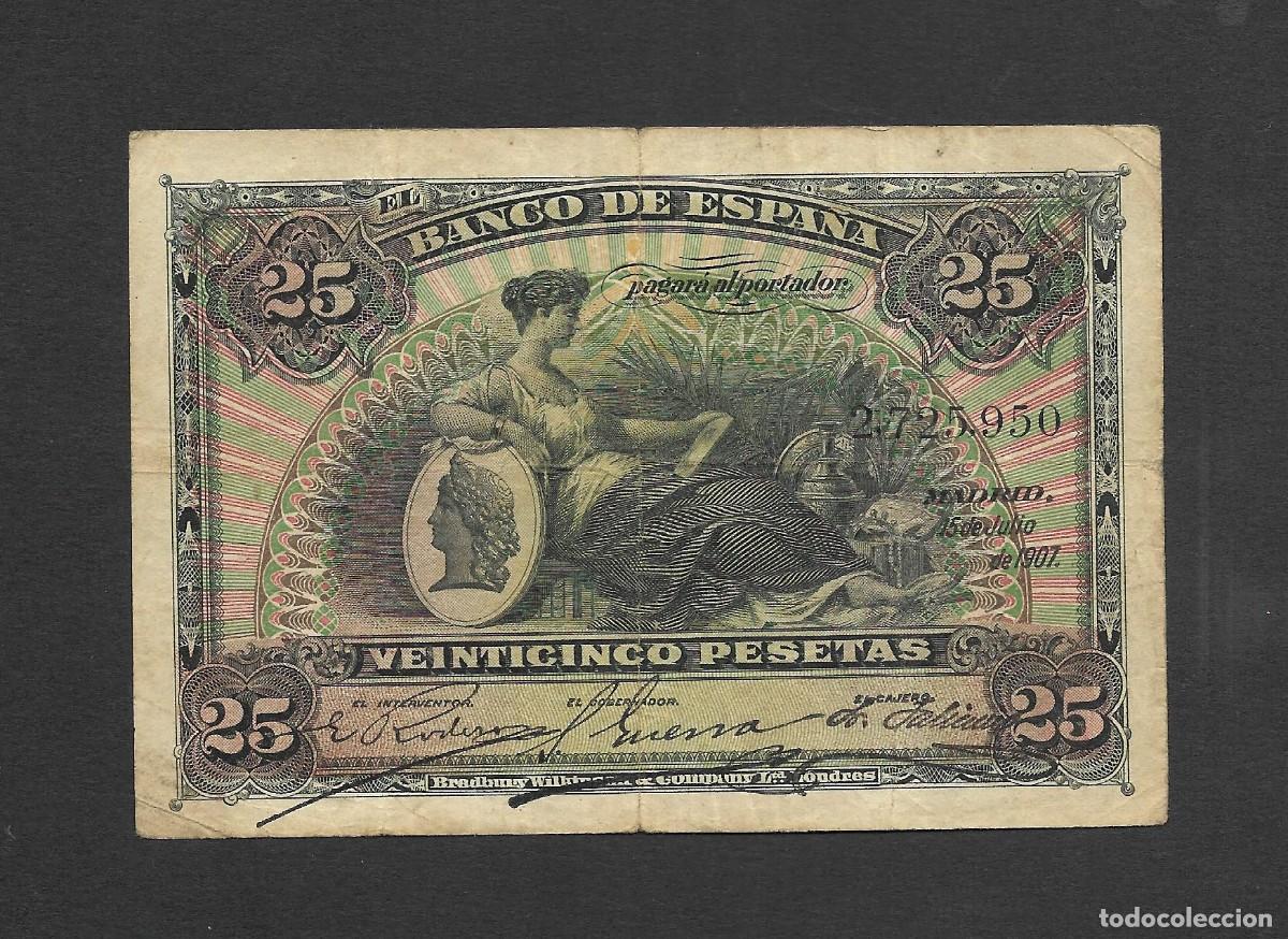 Billetes espa&ntilde;oles: 25 PESETAS 1907 SIN SERIE MBC