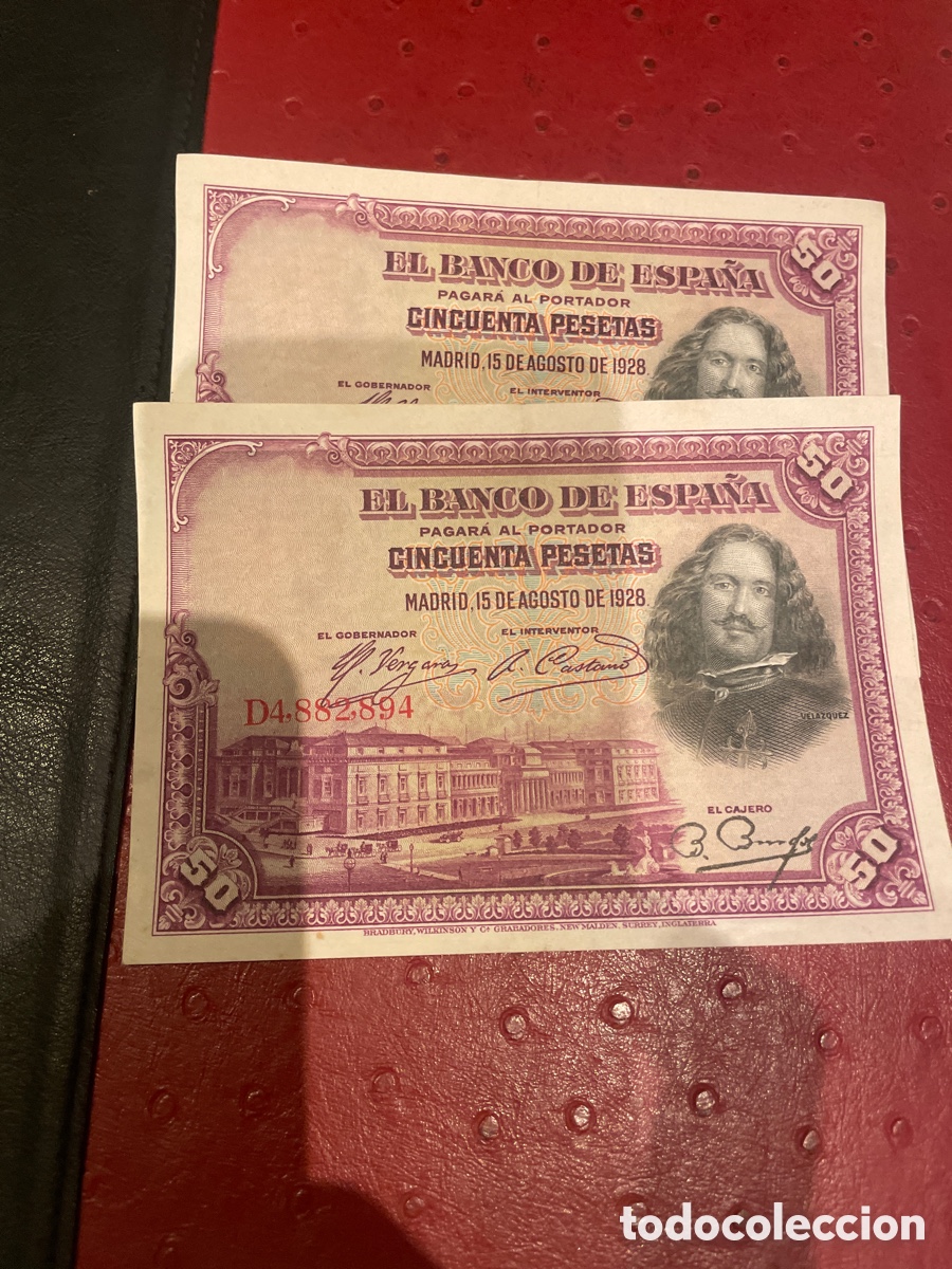 Billetes espa&ntilde;oles: 2 BILLETES CORRELATIVOS DE ESPA&Ntilde;A DE 1928 DE 50 PESETAS