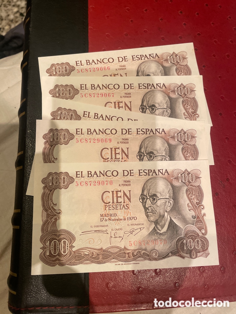 Billetes espa&ntilde;oles: 5 BILLETES CORRELATIVOS DE ESPA&Ntilde;A DE 1970 DE 100 PESETAS