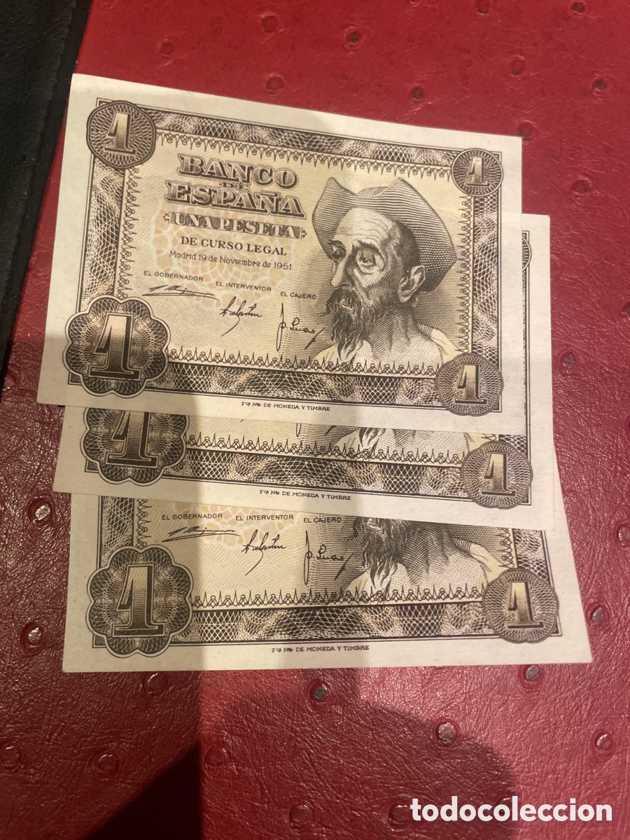 Billetes espa&ntilde;oles: 3 BILLETES CORRELATIVOS DE ESPA&Ntilde;A DE 1954 DE 1 PESETA