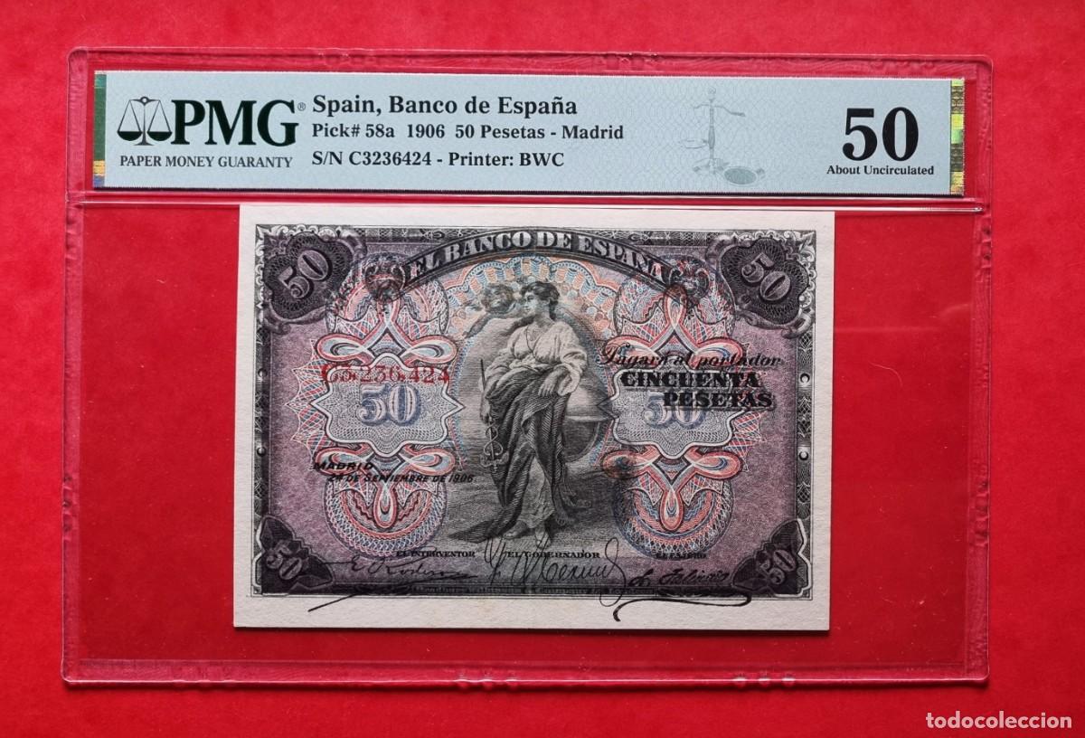 Billetes espa&ntilde;oles: CL&Aacute;SICO ALEGOR&Iacute;AS PMG 50 PRECIOSO EJEMPLAR| SOLO ACEPTO PAYPAL| BILLETE 50 PESETAS 1906 LEER DESCRI