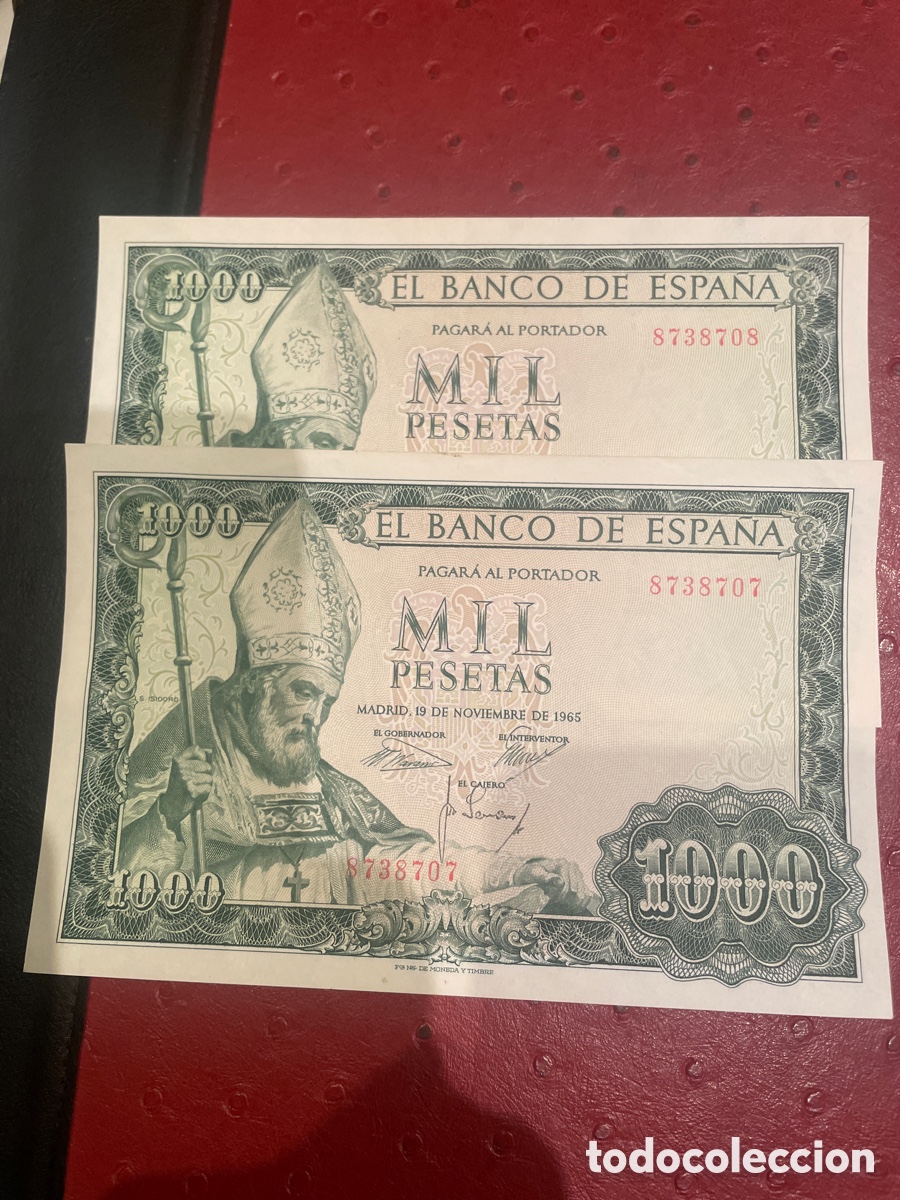 Billetes espa&ntilde;oles: 2 BILLETES CORRELATIVOS DE ESPA&Ntilde;A DE 1965 DE 1000 PESETAS SIN SERIE
