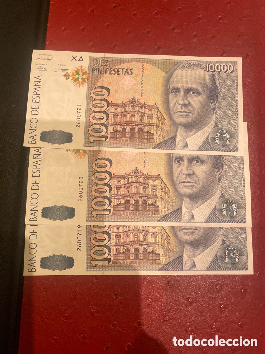 Billetes espa&ntilde;oles: 3 BILLETES CORRELATIVOS DE ESPA&Ntilde;A DE 1992 DE 10000 PESETAS SIN SERIE