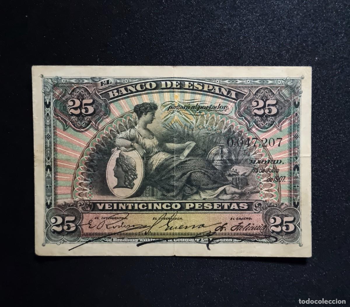 Billetes espa&ntilde;oles: CL&Aacute;SICO ALEGOR&Iacute;AS BUEN EJEMPLAR 0047| SOLO ACEPTO PAYPAL| BILLETE 25 PESETAS 1907 LEER DESCRIPCION