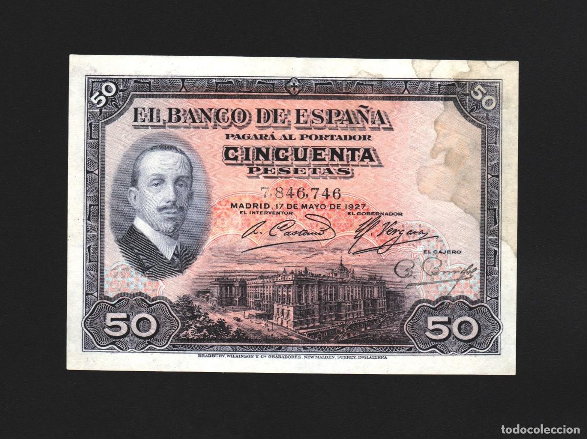 Billetes espa&ntilde;oles: RESTOS SELLO ARRIBA ESPA&Ntilde;A ** MUY RARO| SOLO ACEPTO PAYPAL| BILLETE 50 PESETAS 1927 LEER DESCRIPCION