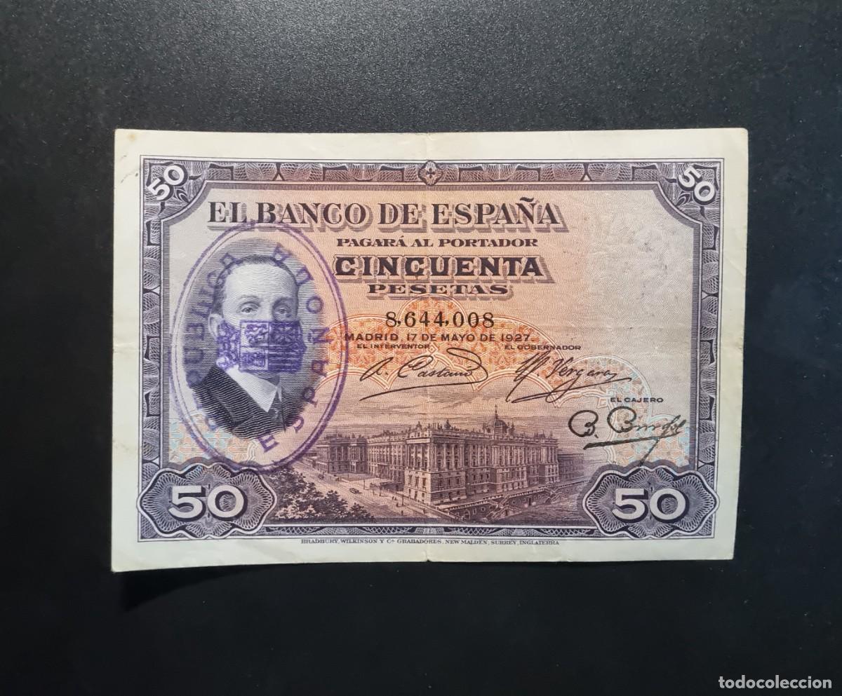 Billetes espa&ntilde;oles: SELLO TINTA MUY BUEN EJEMPLAR RARO | SOLO ACEPTO PAYPAL| BILLETE 50 PESETAS 1927 LEER DESCRIPCION