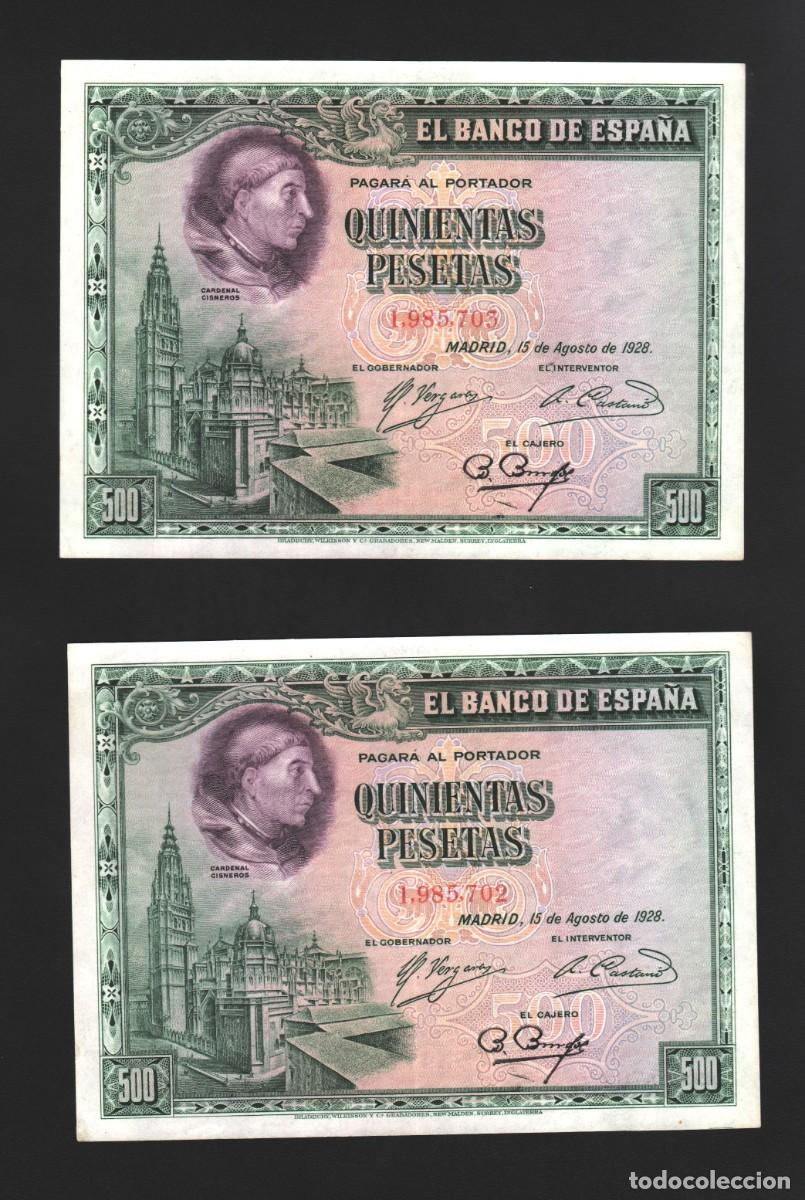 Billetes espa&ntilde;oles: PAREJA CONSECUTIVA EXCELENTES RARO | SOLO ACEPTO PAYPAL| BILLETE 500 PESETAS 1928 LEER DESCRIPCION