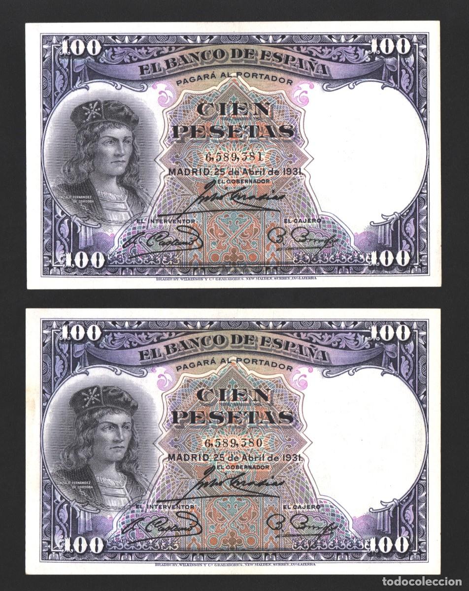 Billetes espa&ntilde;oles: PAREJA CONSECUTIVA SIN CIRCULAR SC | SOLO ACEPTO PAYPAL| BILLETE 100 PESETAS 1931 LEER DESCRIPCION