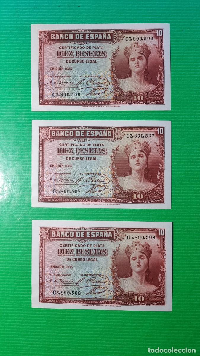 Billetes espa&ntilde;oles: TRIO CONSECUTIVO SIN CIRCULAR SC | SOLO ACEPTO PAYPAL| BILLETE 10 PESETAS 1935 LEER DESCRIPCION