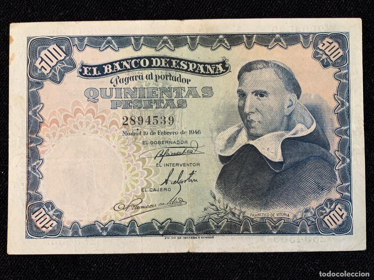 Billetes espa&ntilde;oles: Billete 500 pesetas 1946, mbc. Sin letra de serie.