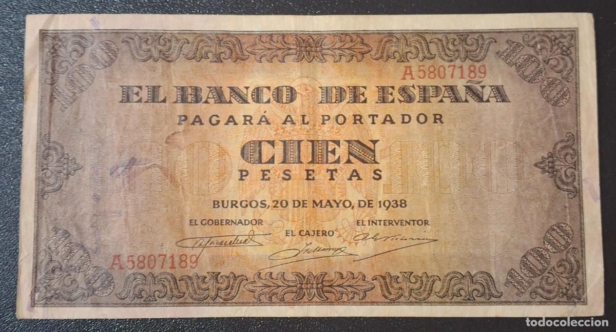 Billetes espa&ntilde;oles: ESPA&Ntilde;A 100 Pesetas 1938 P.113a Serie A (MBC+)
