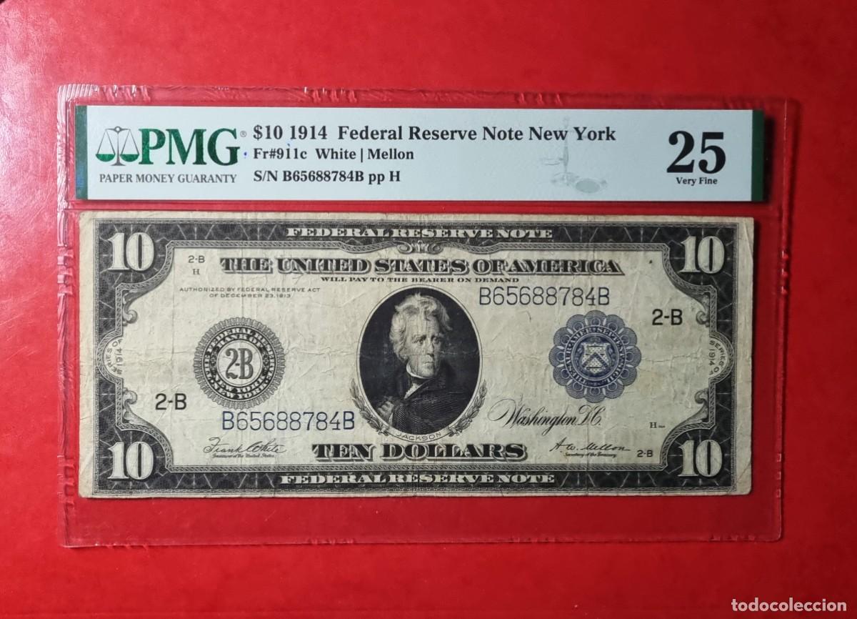 Billetes espa&ntilde;oles: ESTADOS UNIDOS USA RARO PMG 25 TIPO C | SOLO ACEPTO PAYPAL| BILLETE $ 10 DOLARES 1914 LEER