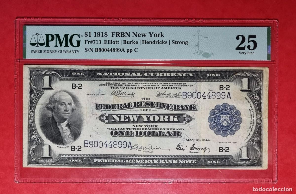 Billetes espa&ntilde;oles: ESTADOS UNIDOS USA RARO PMG 25 NY | SOLO ACEPTO PAYPAL| BILLETE $ 1 DOLAR 1918 LEER