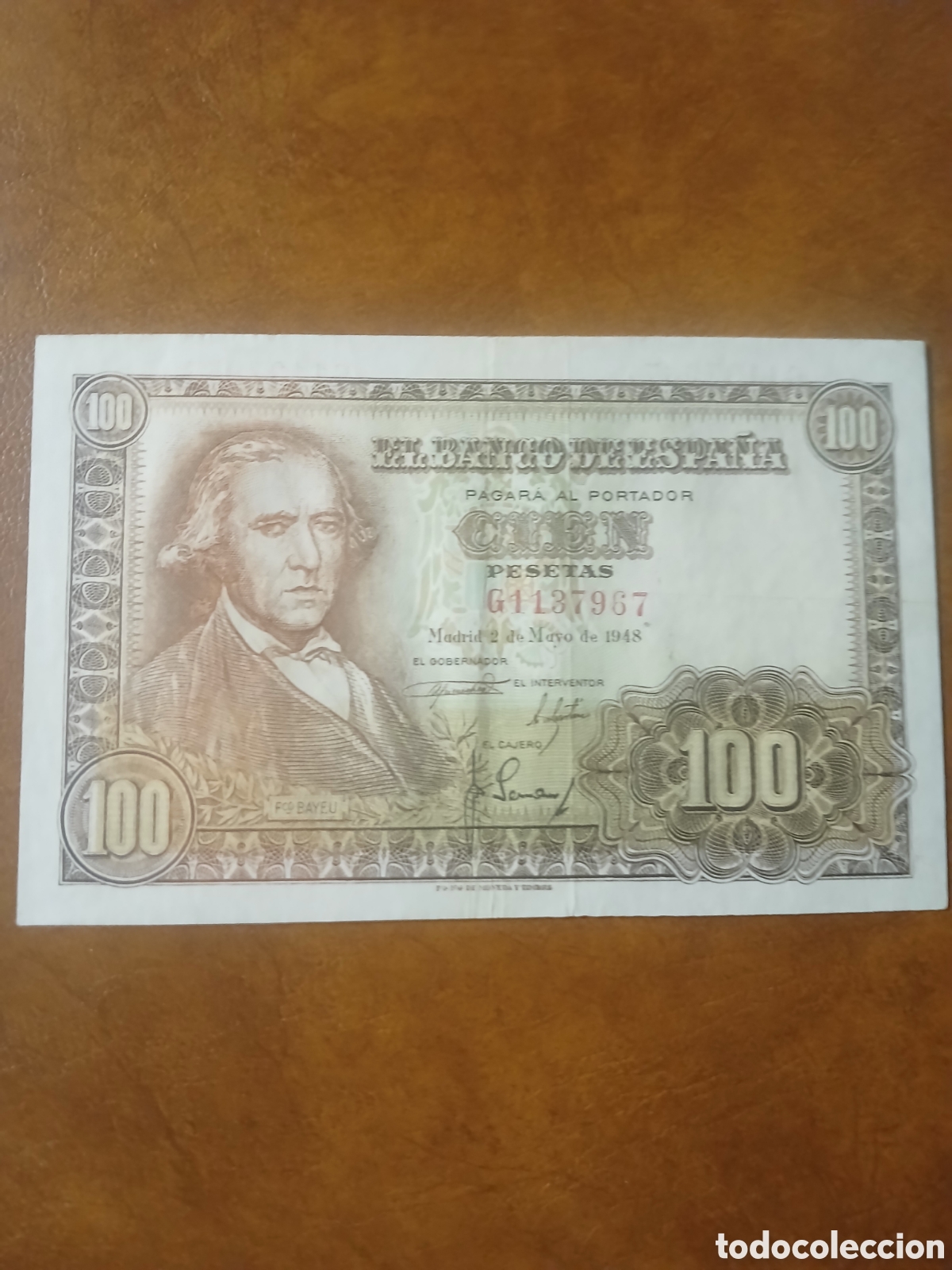 Billetes espa&ntilde;oles: BILLETE DE 100 PESETAS DE 1948 FRANCISCO BAYEU.