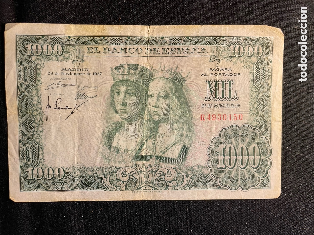 Billetes espa&ntilde;oles: Billete 1.000 Pesetas 1957 Serie: R4930150