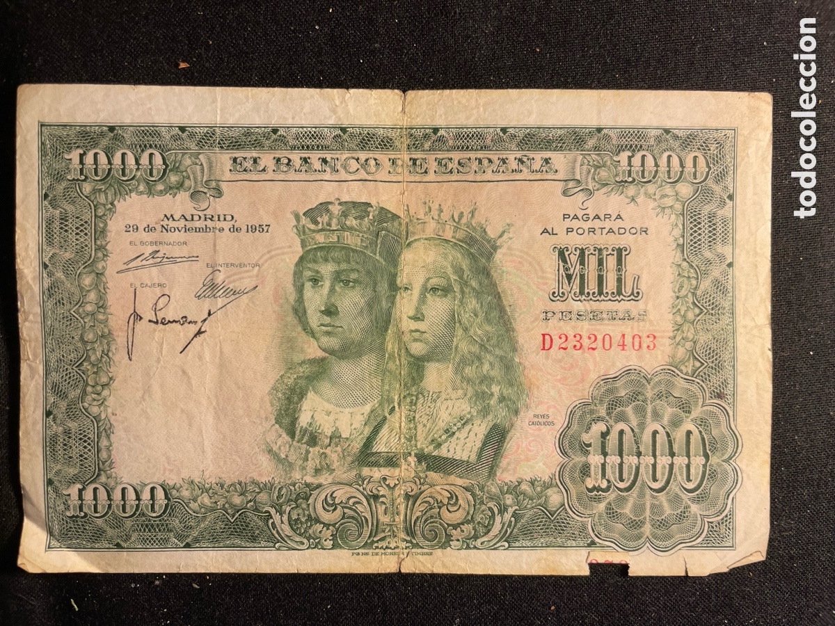 Billetes espa&ntilde;oles: Billete 1.000 Pesetas 1957 Serie: D2320403