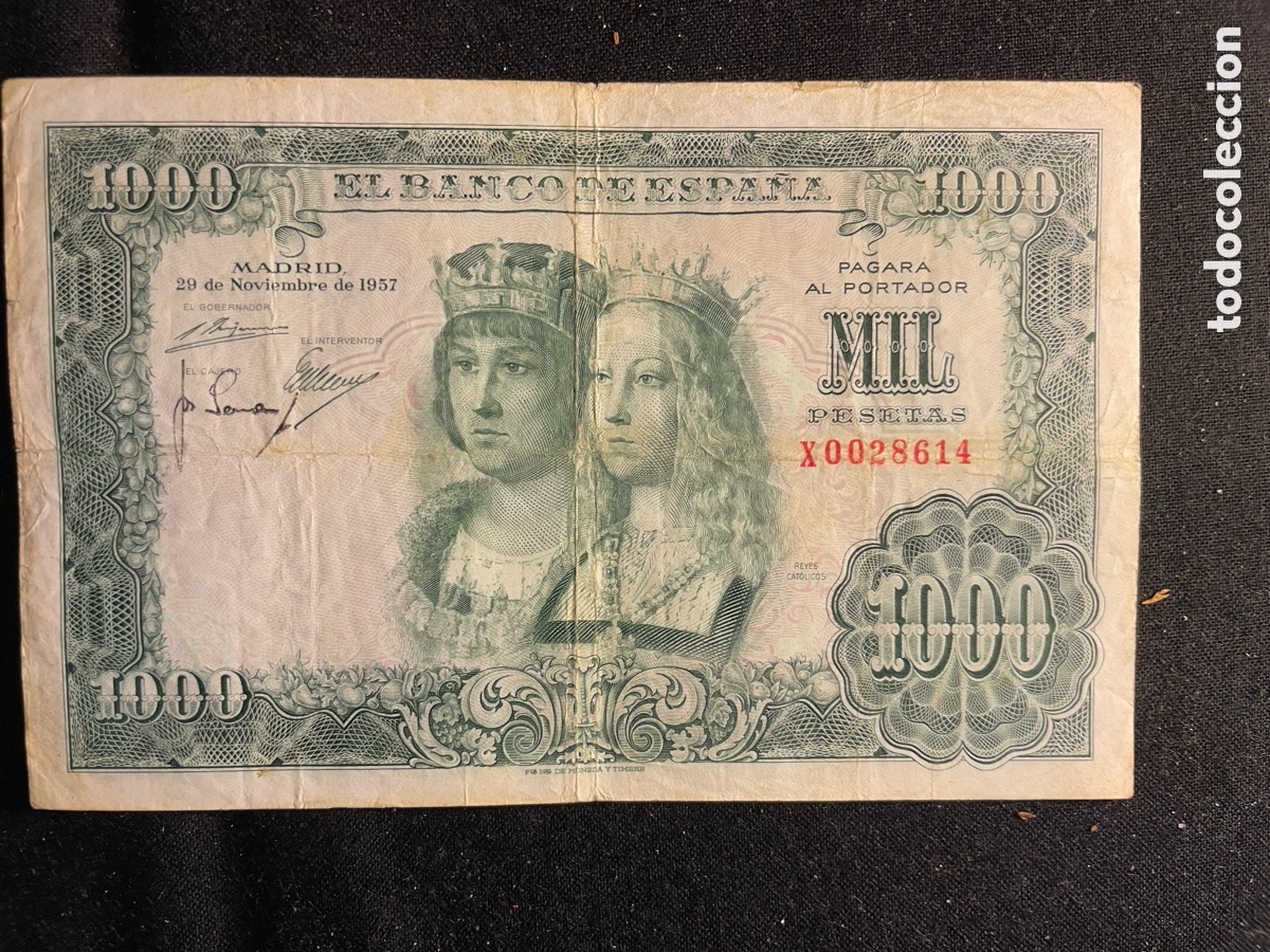 Billetes espa&ntilde;oles: Billete de 1.000 Pesetas 1957 Serie: X0028614