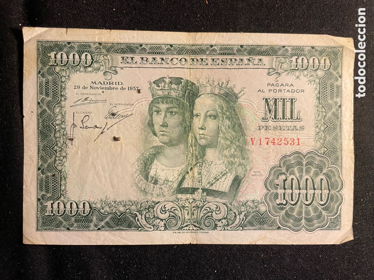 Billetes espa&ntilde;oles: Billetes 1.000 Pesetas 1957 Serie: V1742531