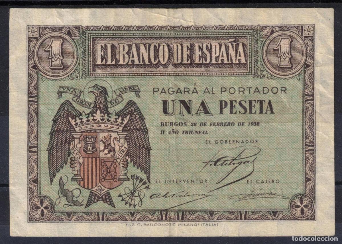 Billetes espa&ntilde;oles: BILLETE ESPA&Ntilde;A 1 PESETA BURGOS 28 FEBBRERO 1938 - SERIE D - MBC
