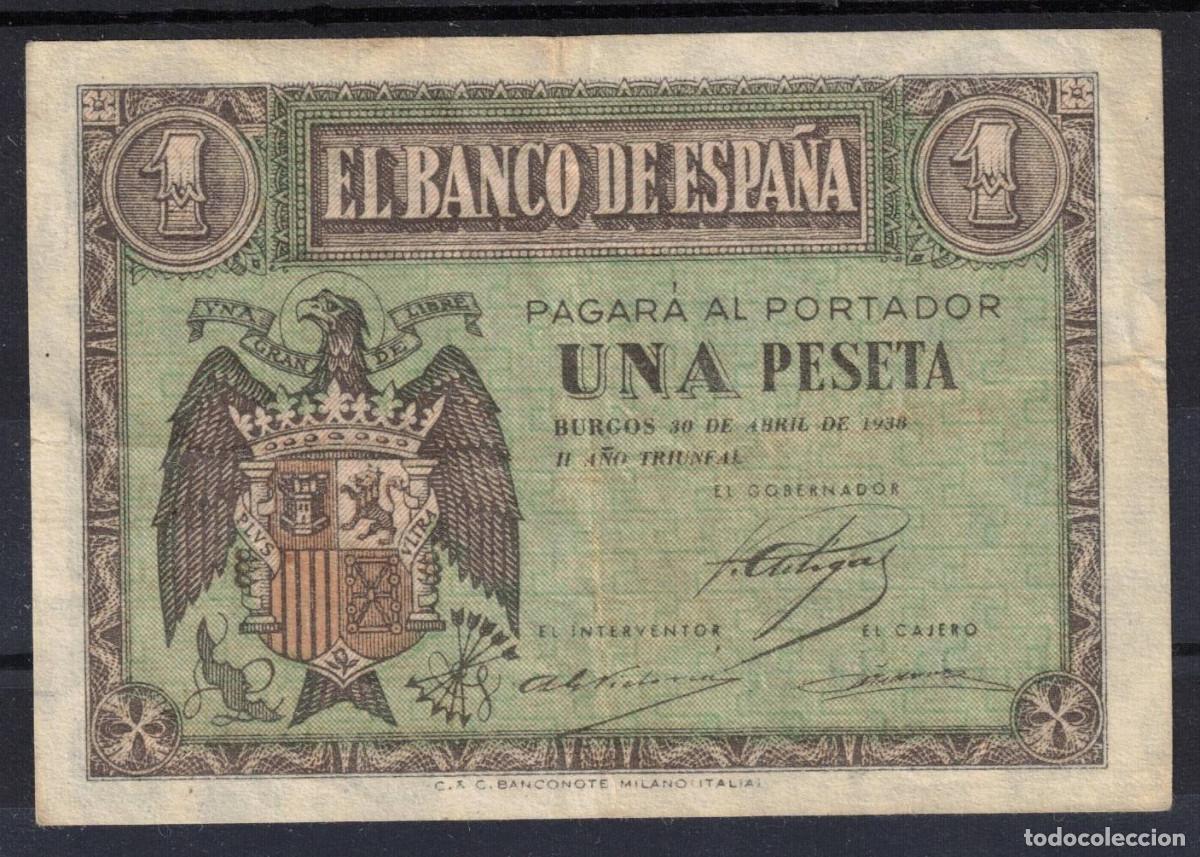 Billetes espa&ntilde;oles: BILLETE ESPA&Ntilde;A 1 PESETA BURGOS 30 abril 1938 - SERIE L - MBC
