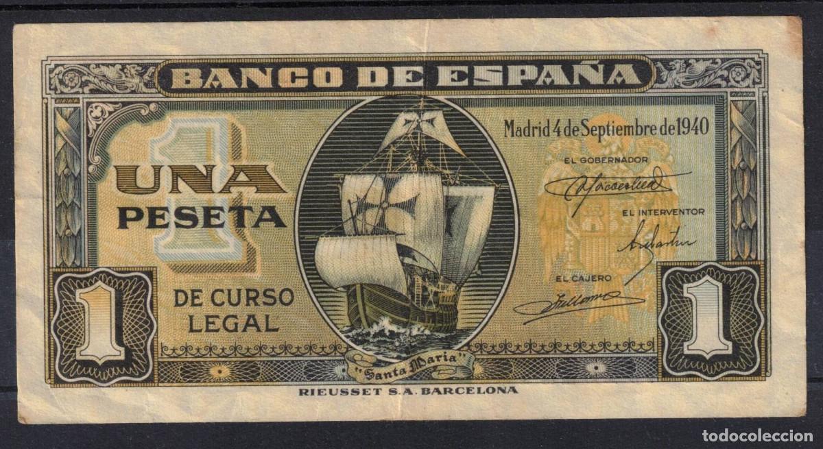 Billetes espa&ntilde;oles: BILLETE ESPA&Ntilde;A 1 PESETA 1940 CARABELA - SERIE I - MBC