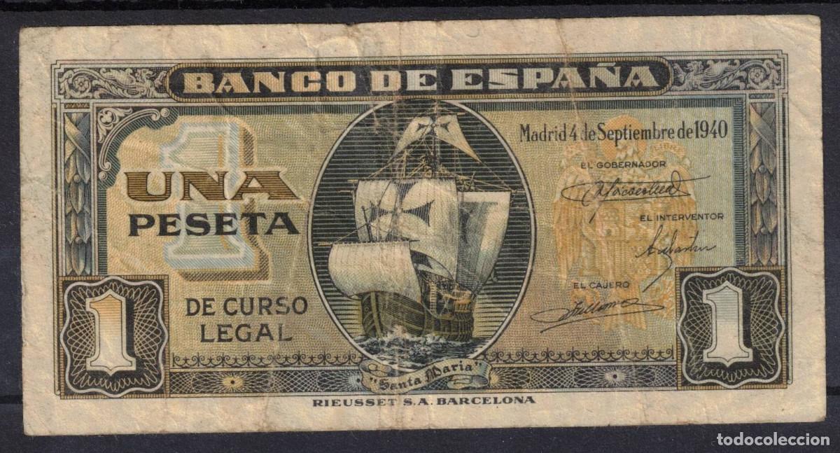 Billetes espa&ntilde;oles: BILLETE ESPA&Ntilde;A 1 PESETA 1940 CARABELA - SERIE H
