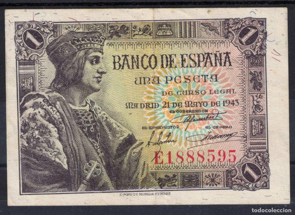 Billetes espa&ntilde;oles: BILLETE ESPA&Ntilde;A 1 PESETA 1943 FERNANDO EL CATOLICO - SERIE E - EBC-