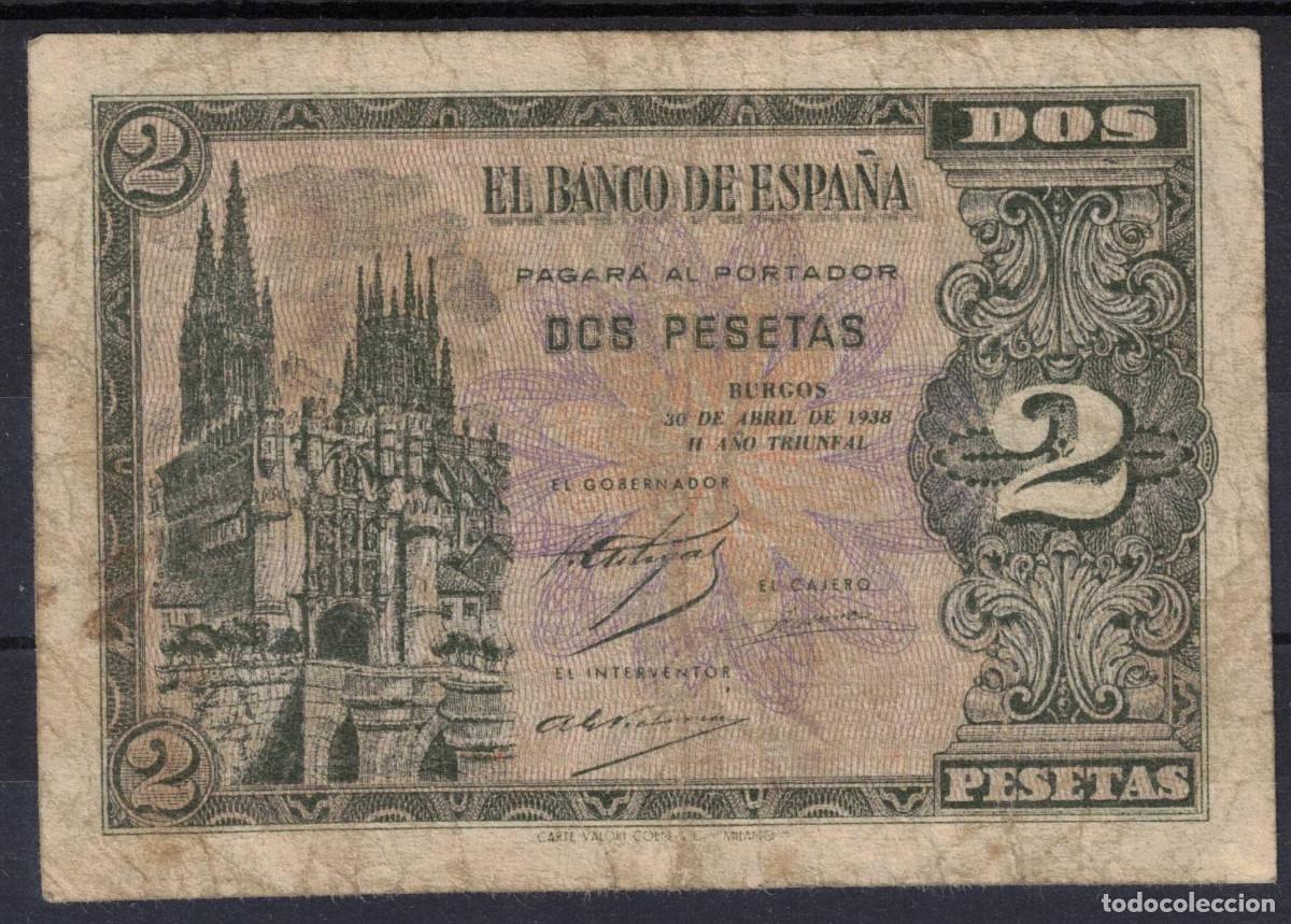 Billetes espa&ntilde;oles: BILLETE ESPA&Ntilde;A 2 PESETAS ABRIL 1938 BURGOS - SERIE C