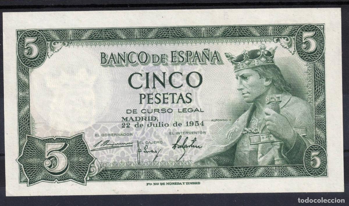 Billetes espa&ntilde;oles: BILLETE ESPA&Ntilde;A 5 PESETAS 1954 ALFONSO X - SERIE T - SIN CIRCULAR