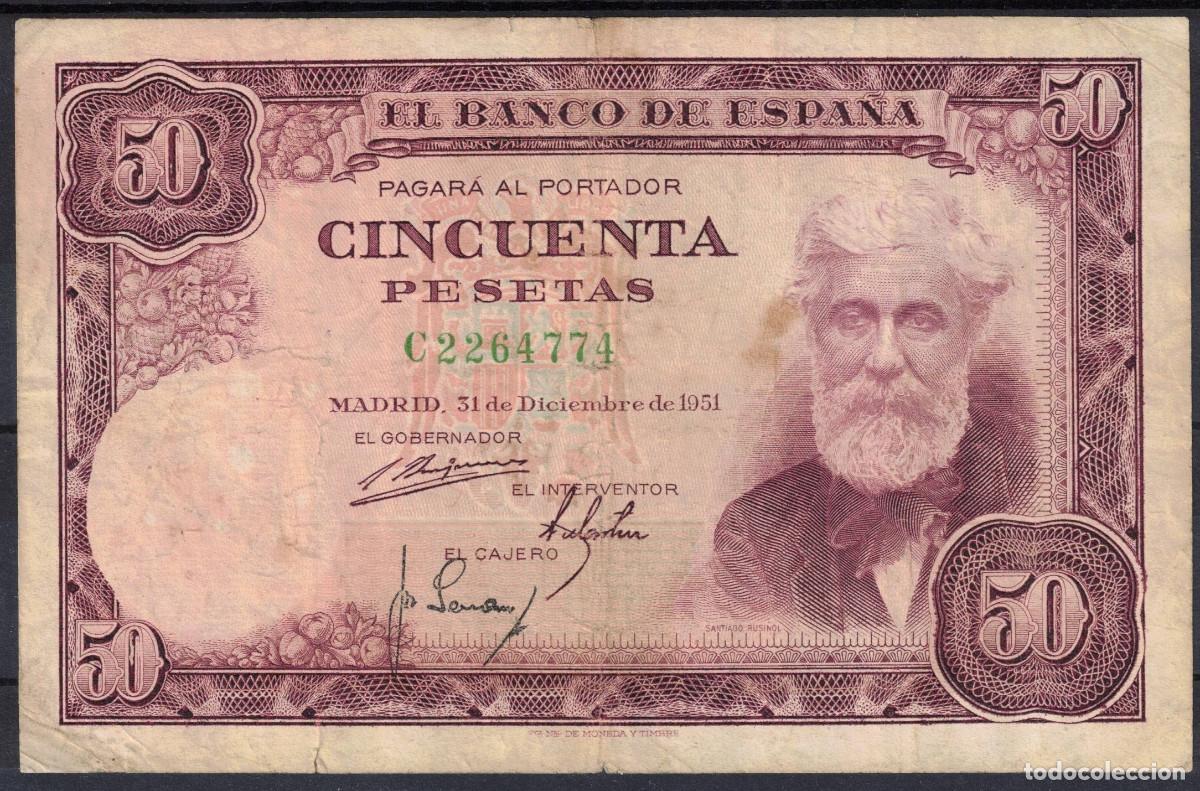 Billetes espa&ntilde;oles: BILLETE ESPA&Ntilde;A 50 PESETAS 1951 SANTIAGO RUSI&Ntilde;OL - SERIE C - BC