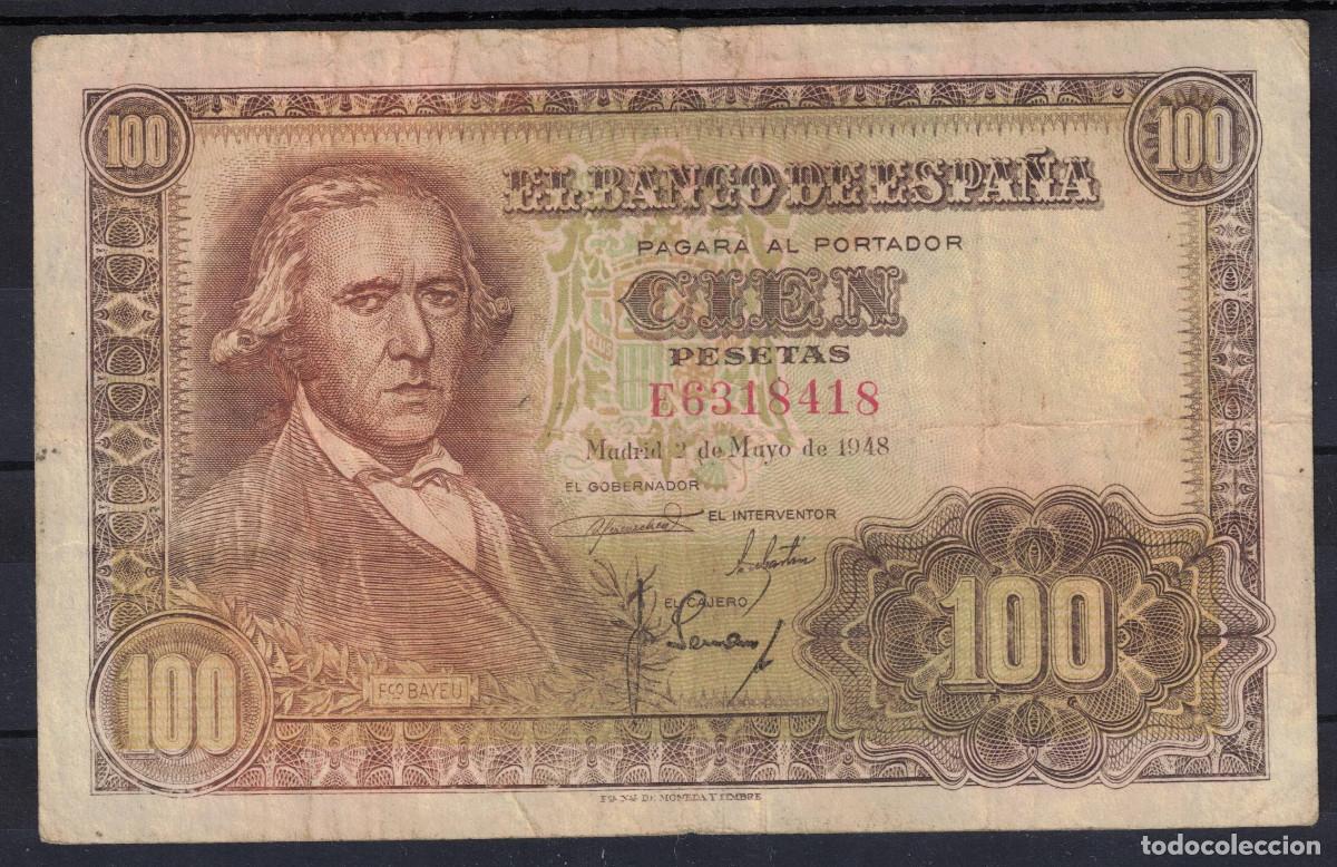 Billetes espa&ntilde;oles: BILLETE ESPA&Ntilde;A 100 PESETAS 1948 BAYEU - SERIE E - BC
