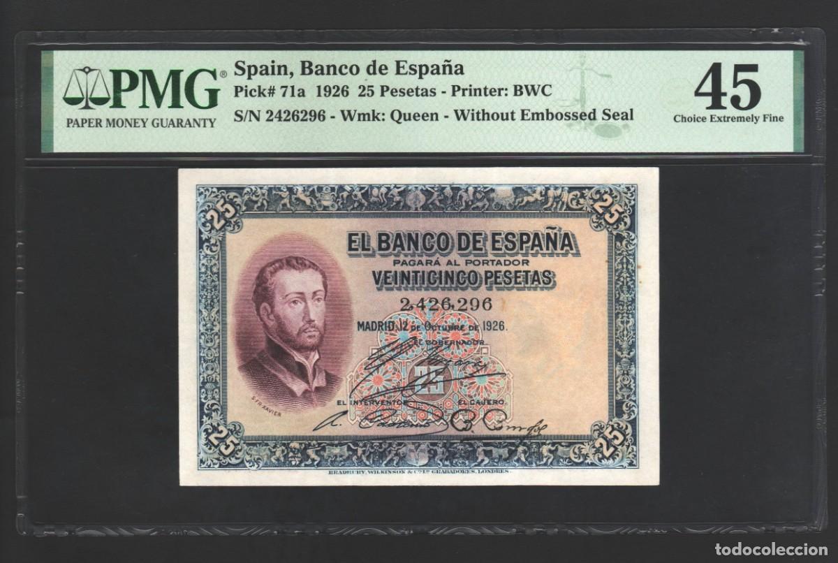 Billetes espa&ntilde;oles: SIN SERIE XAVIER PMG 45 RARO | SOLO ACEPTO PAYPAL| BILLETE 25 PESETAS 1926 LEER DESCRIPCION