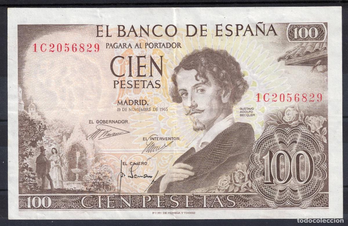 Billetes espa&ntilde;oles: BILLETE ESPA&Ntilde;A 100 PESETAS 1965 BECQUER - SERIE 1C - MBC+