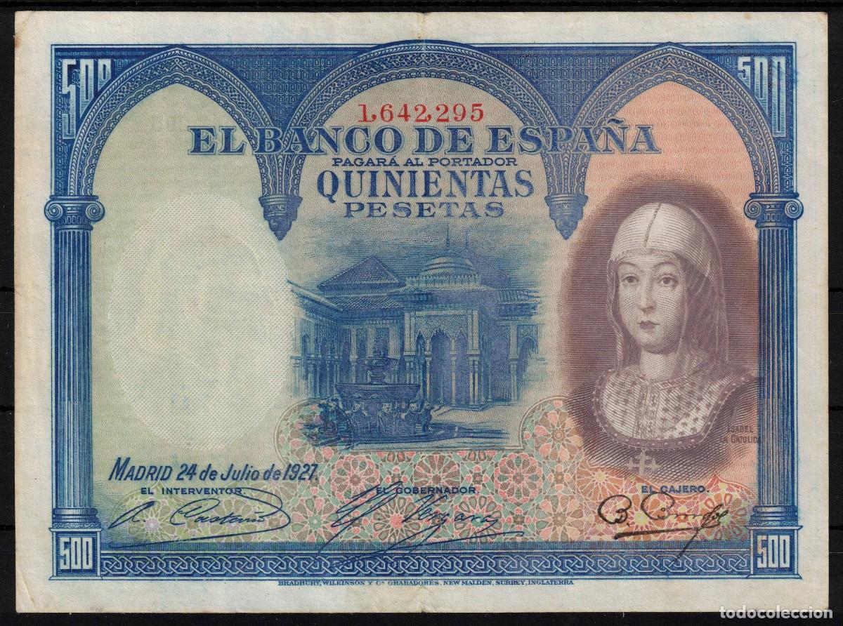 Billetes espa&ntilde;oles: BILLETE ESPA&Ntilde;A 500 PESETAS 1927 ISABEL LA CATOLICA - SIN SERIE - MBC-
