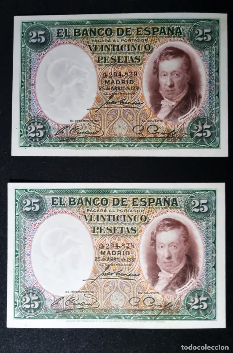 Billetes espa&ntilde;oles: PAREJA CONSECUTIVA SIN CIRCULAR SC- | SOLO ACEPTO PAYPAL| BILLETE 25 PESETAS 1931 LEER DESCRIPCION