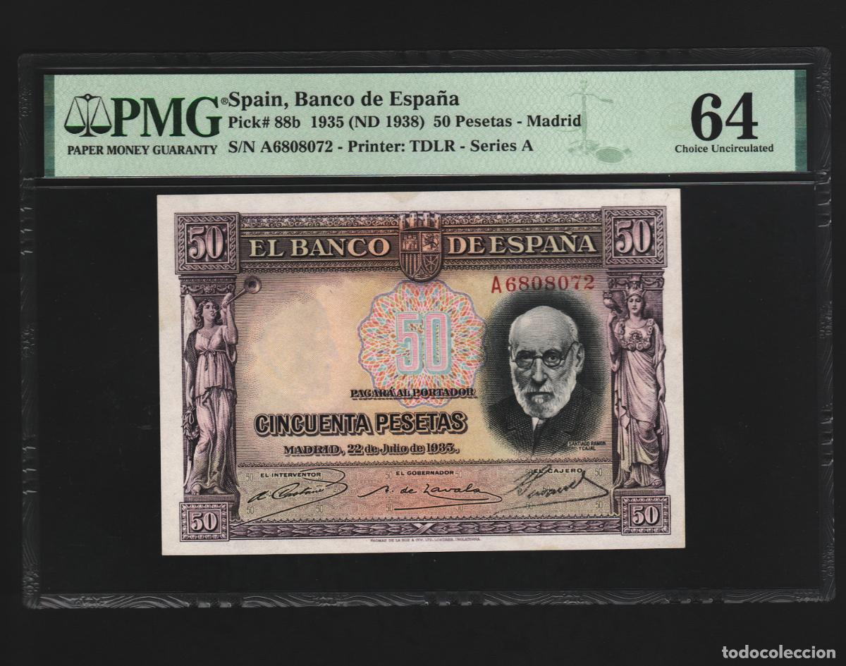 Billetes espa&ntilde;oles: SERIE A RAMON Y CAJAL PMG 64 | SOLO ACEPTO PAYPAL| BILLETE 50 PESETAS 1935 LEER DESCRIPCION