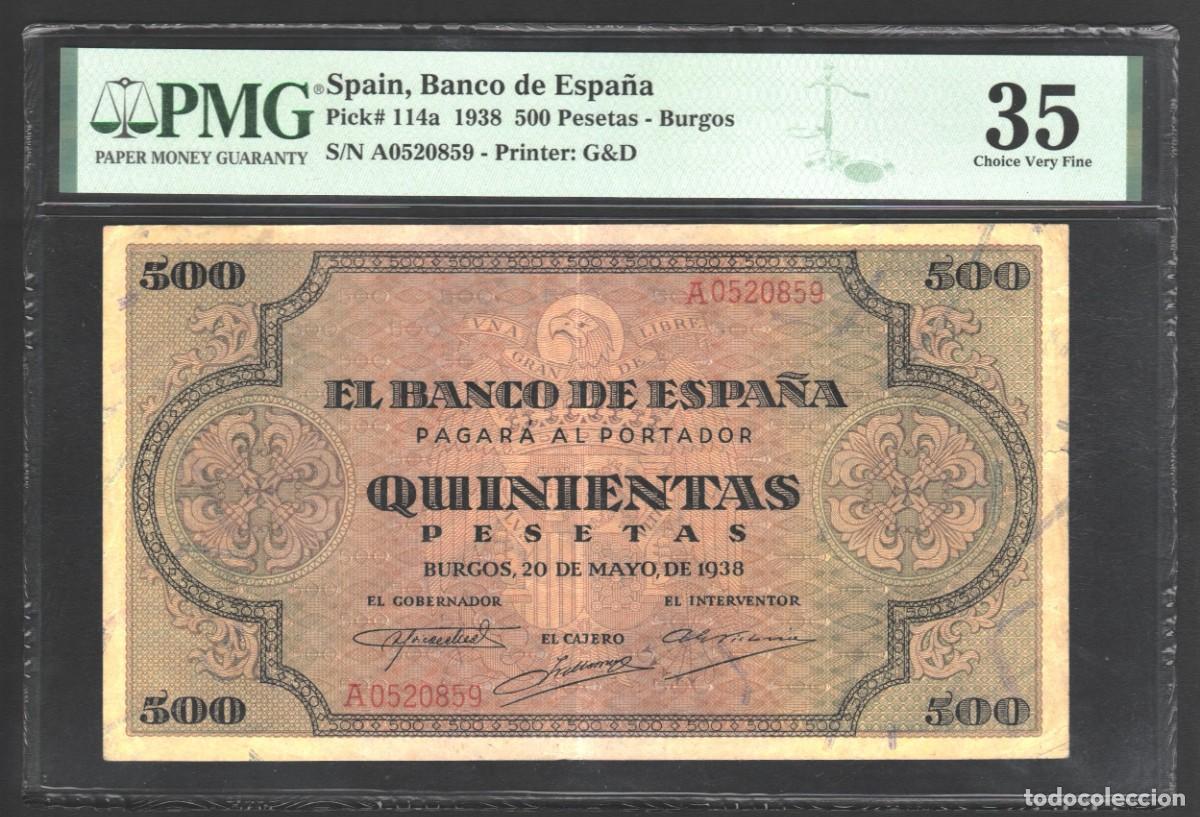 Billetes espa&ntilde;oles: SERIE A BURGOS EXCELENTE EJEMPLAR PMG| SOLO ACEPTO PAYPAL| BILLETE 500 PESETAS 1938 LEER DESCRIPCION